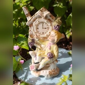 Camille Naudot Porcelain Elf Planter Clock Boy Vintage Japan